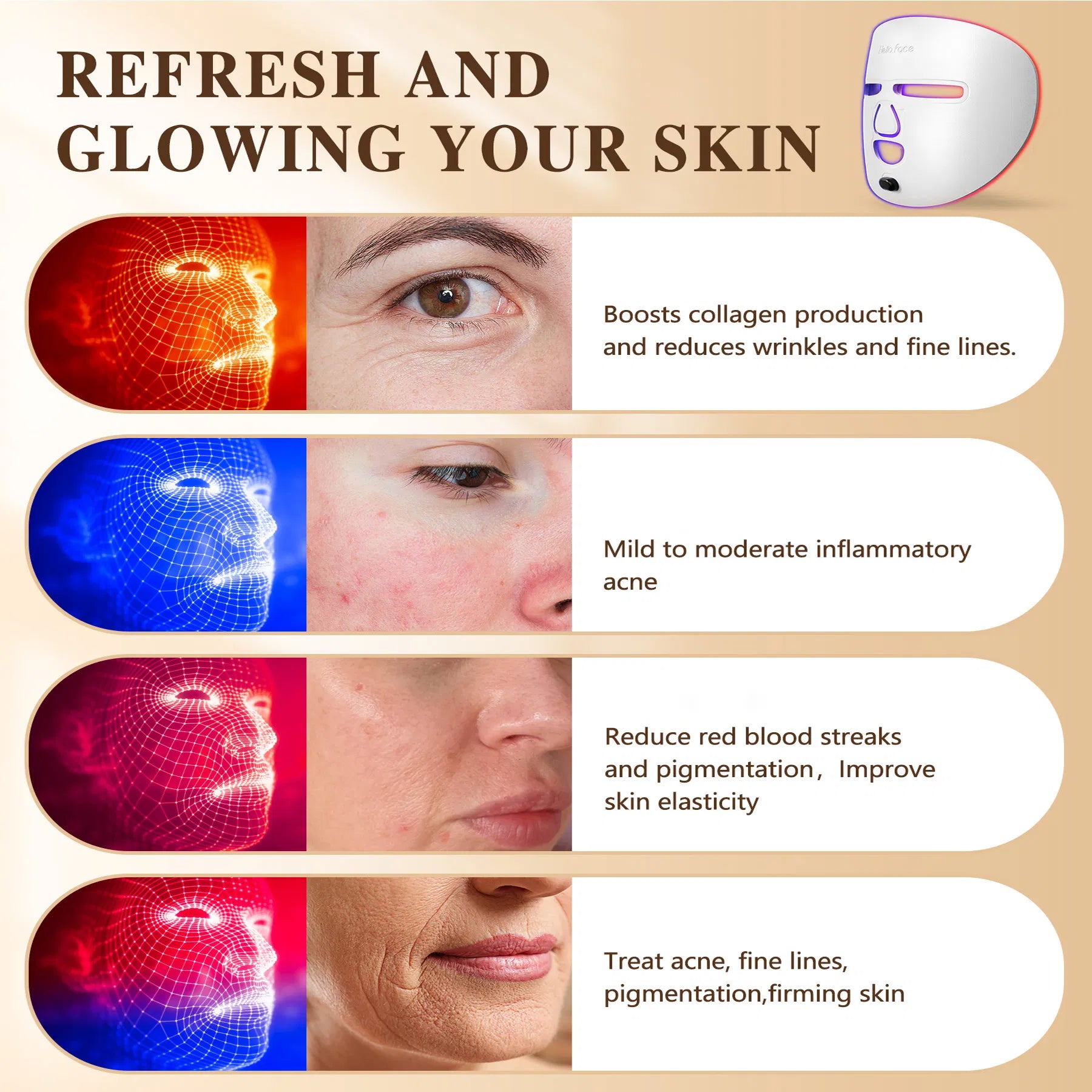 seo LED Face Mask Red Light Therapy Skin Care Tool